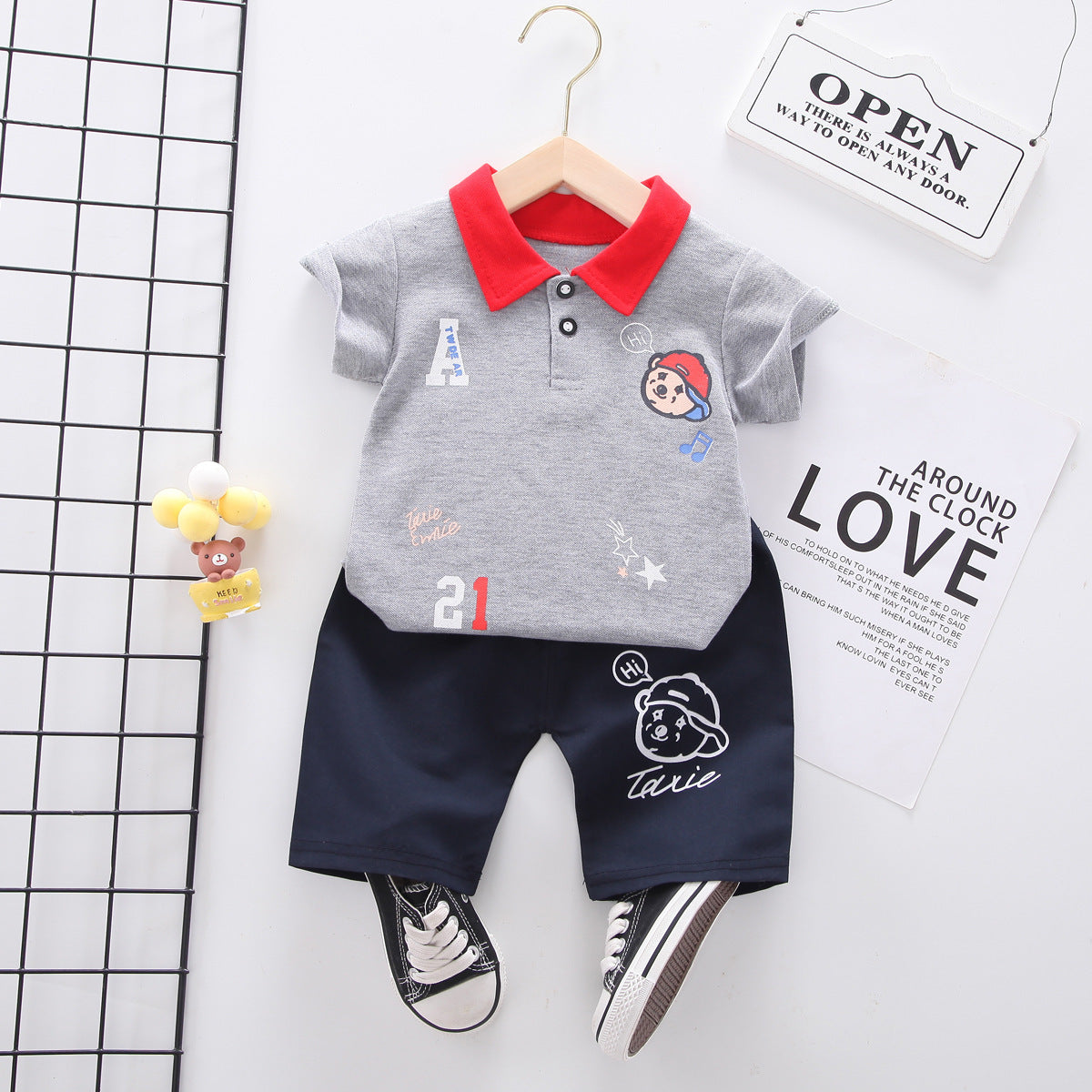 Summer wear boys casual short-sleeved shorts set