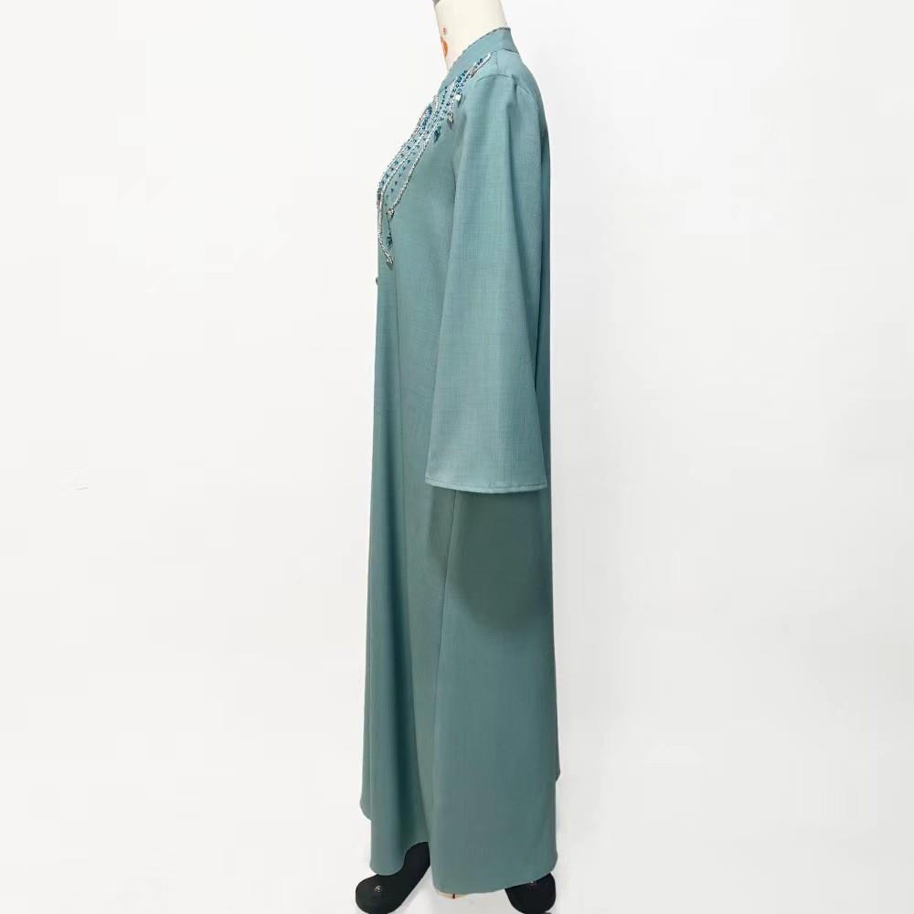 Ethnic Style Light Luxury Women's Stand Collar Handmade Beaded Loose Dress