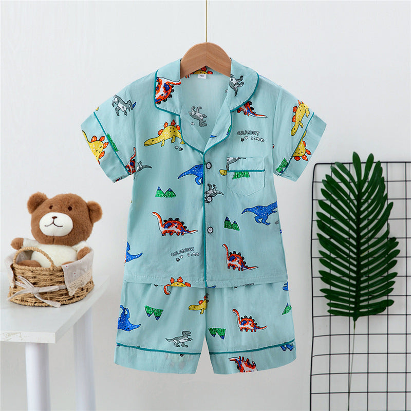 Boys And Girls Faux Silk Cardigan Pajamas Short Sleeve Set