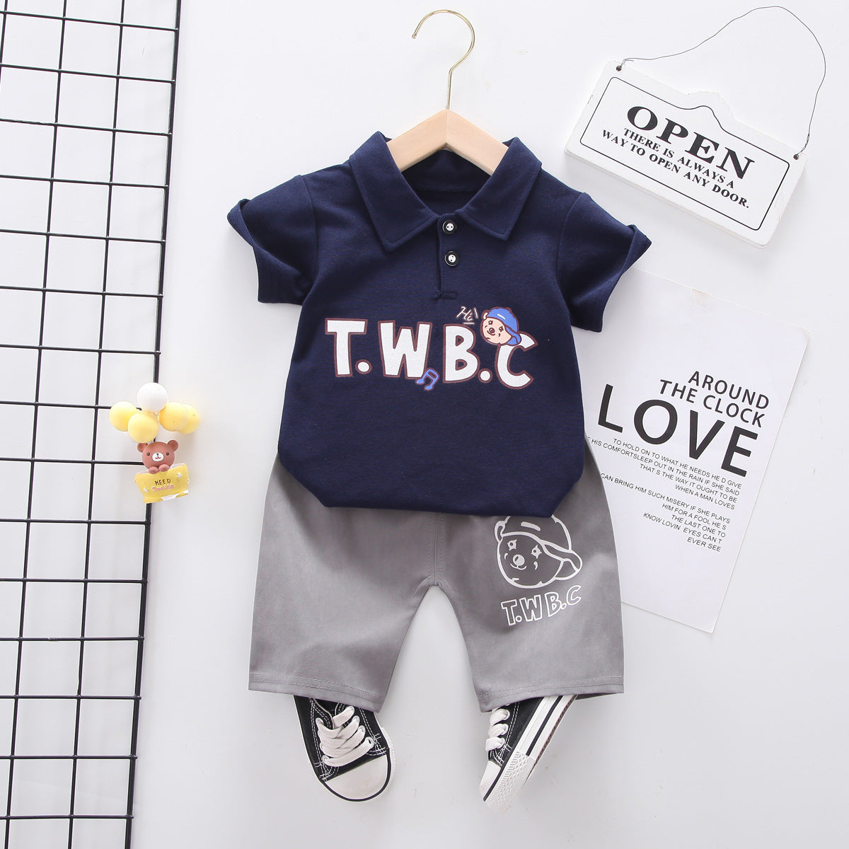 Summer wear boys casual short-sleeved shorts set