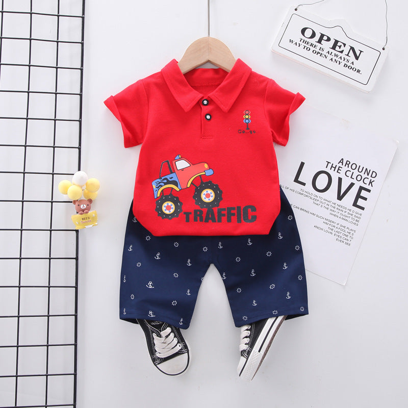 Summer wear boys casual short-sleeved shorts set