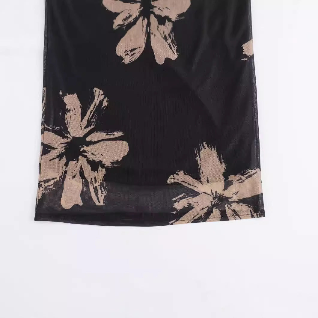 Simple Mesh Printed Sheath Dress