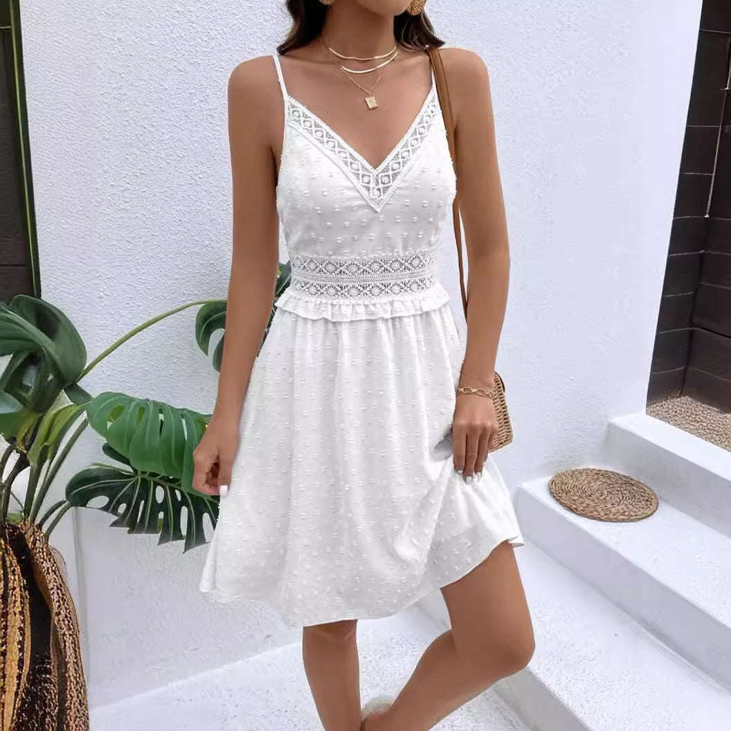 Dot Jacquard Water-soluble Lace Lace Patchwork Suspender Dress