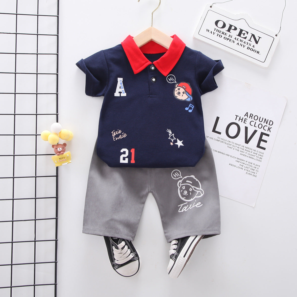 Summer wear boys casual short-sleeved shorts set
