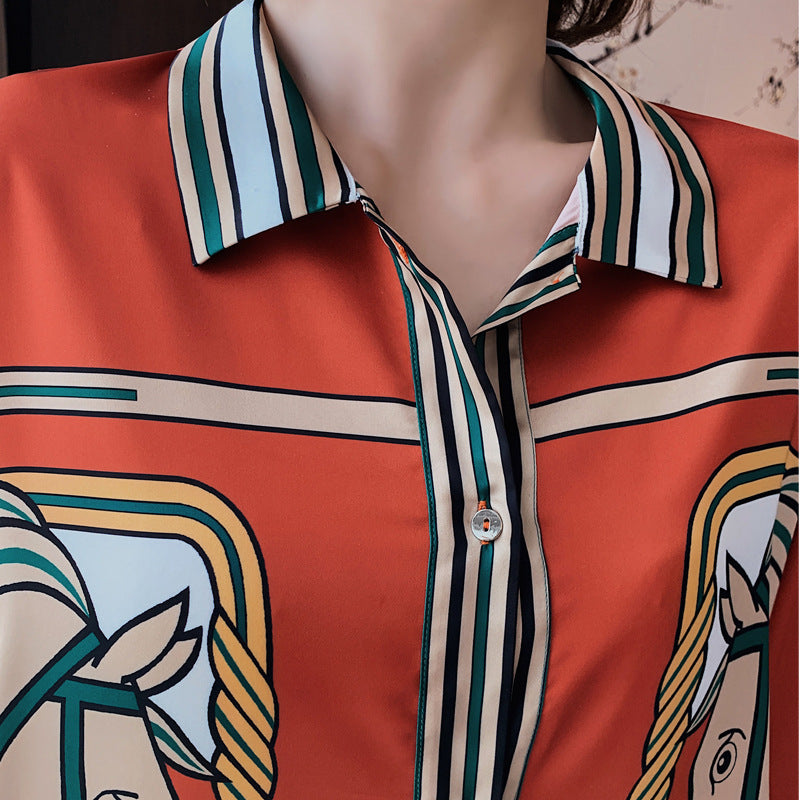 Pajamas Women Ice Silk Fashion Tide Brand Cardigan Casual Long-sleeved Home Service Suit Silk