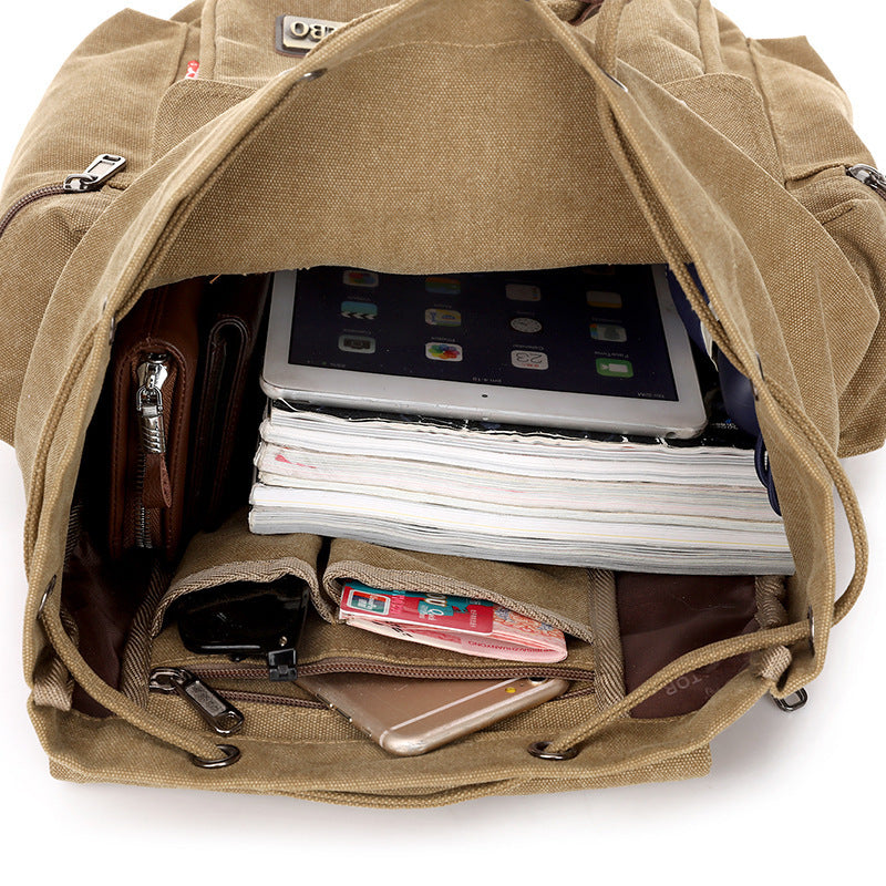 Men And Women Canvas Backpack Large-capacity Bucket