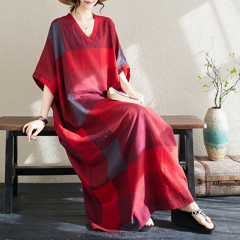 Ethnic Style V-neck Printed Striped Dress Women