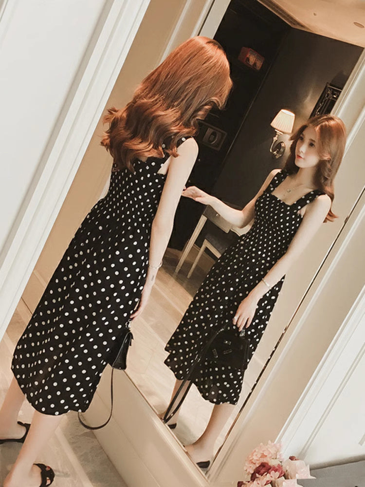 Women's Slip Dress Mid-length Polka Dot Off-shoulder