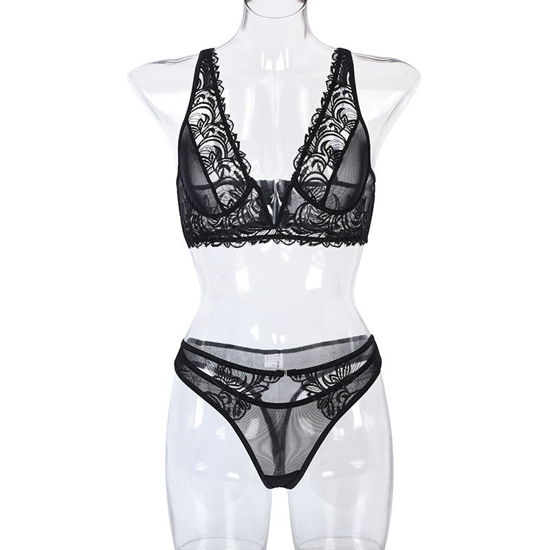 Fashion Lace V-neck Perspective Split Body Shaping Lingerie
