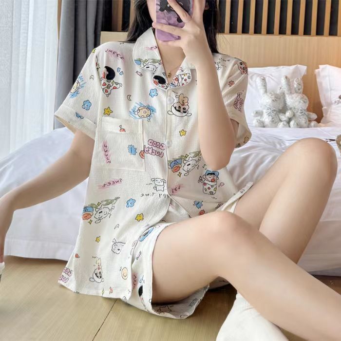 Summer Japanese Bubble Cotton Cute Orange Pajamas For Women