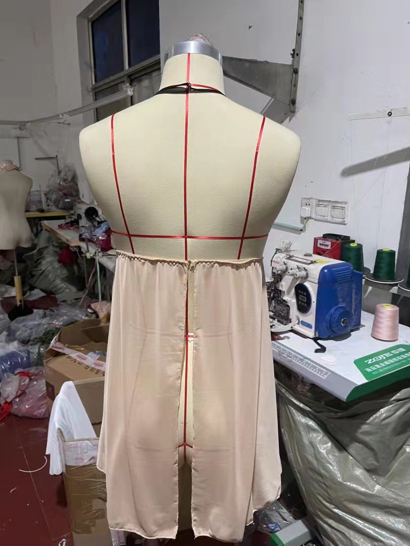 Women's Perspective Lingerie Naked Back Temptation Short Skirt Pajamas