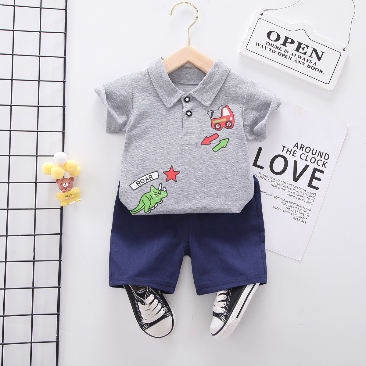 Summer wear boys casual short-sleeved shorts set