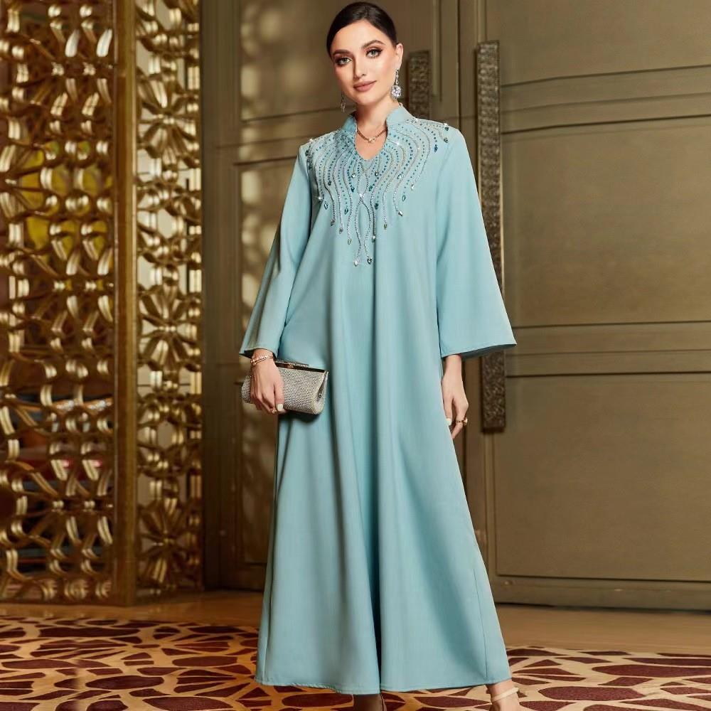 Ethnic Style Light Luxury Women's Stand Collar Handmade Beaded Loose Dress