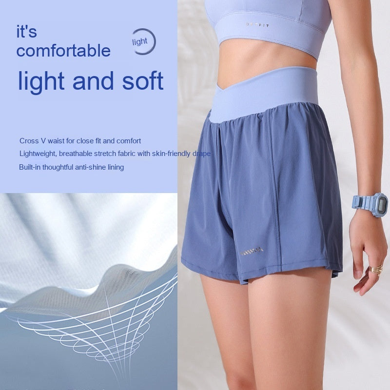 High Waist Anti-exposure Fake Two-piece Sports Shorts