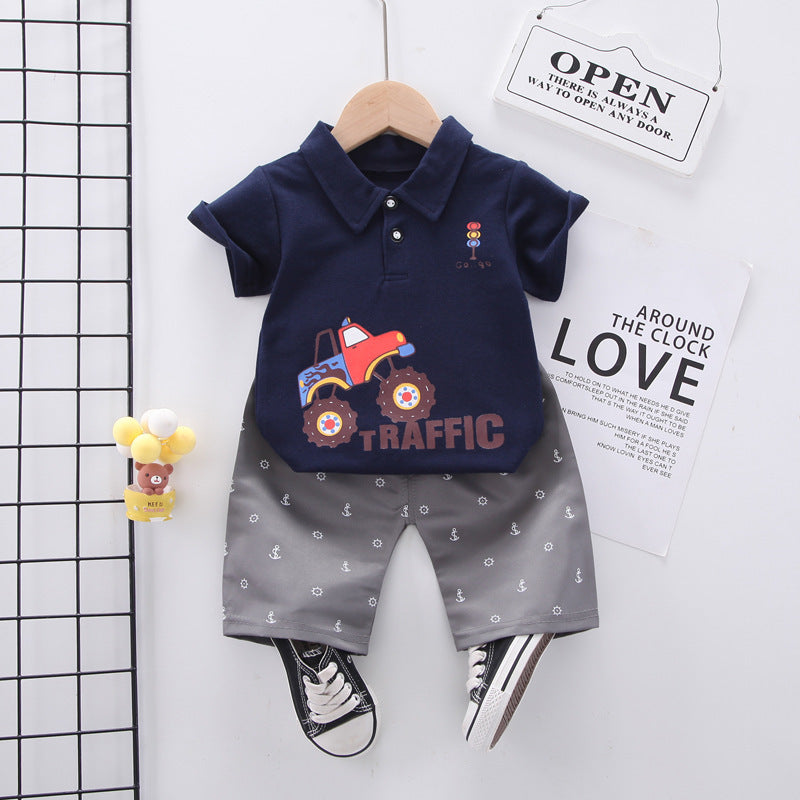 Summer wear boys casual short-sleeved shorts set