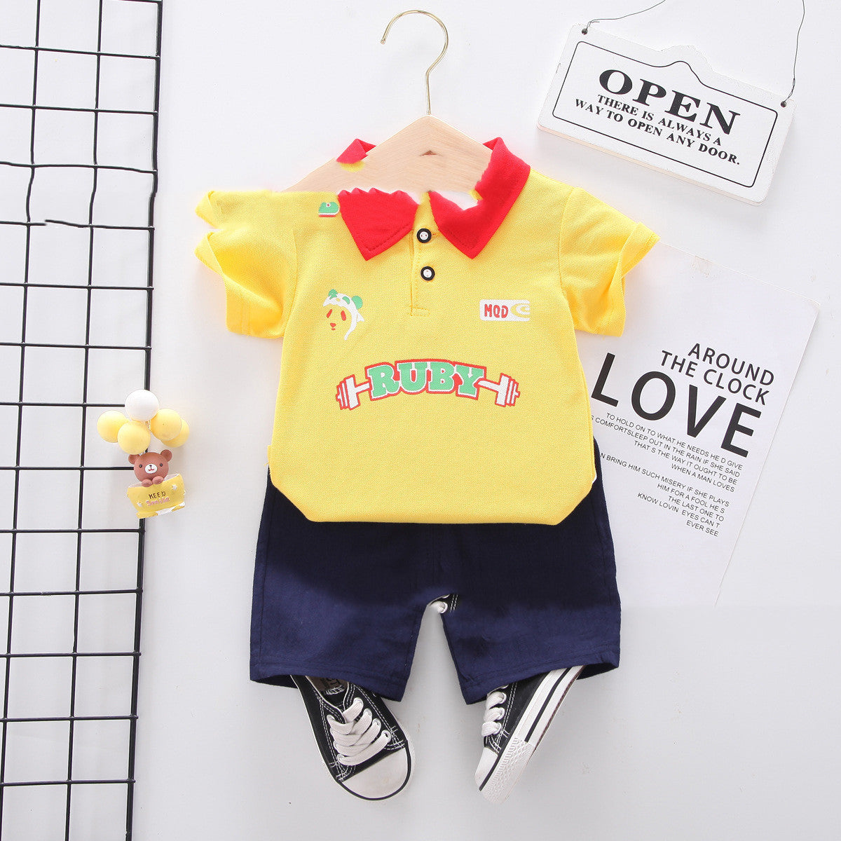 Summer wear boys casual short-sleeved shorts set