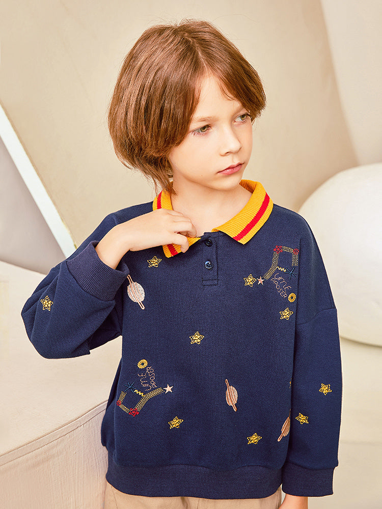 Planet embroidery children's sweater
