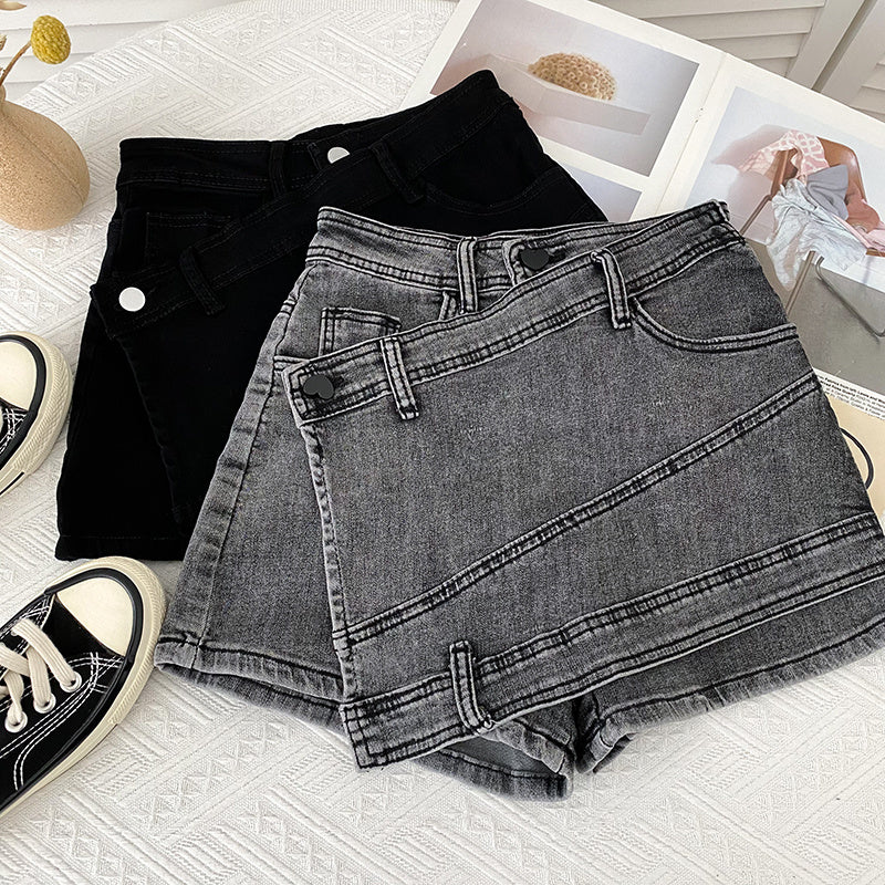 Irregular Denim Sheath Half-length Pants Casual Shorts