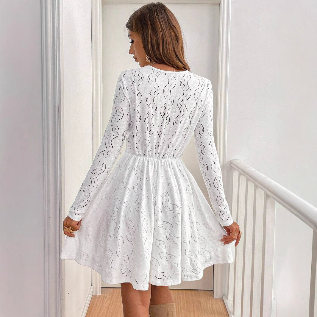 Elegant Women's Solid Color Lace Patchwork Mini Holiday Dress