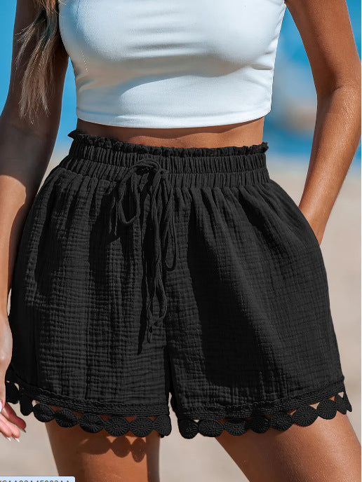 Women's Fashion Lace Beach Casual Loose Lace-up Shorts
