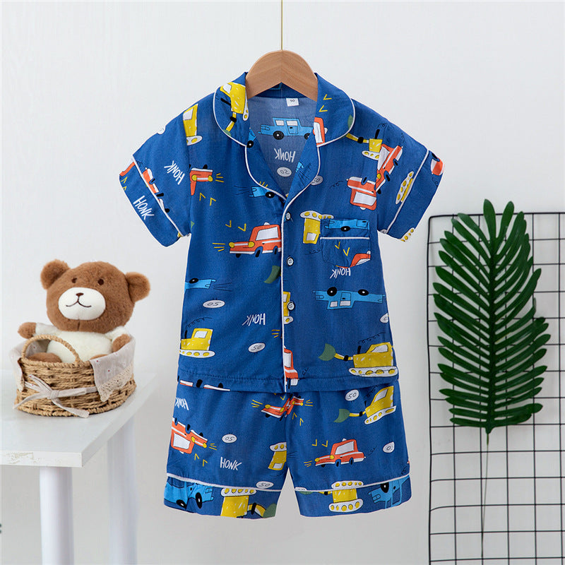 Boys And Girls Faux Silk Cardigan Pajamas Short Sleeve Set