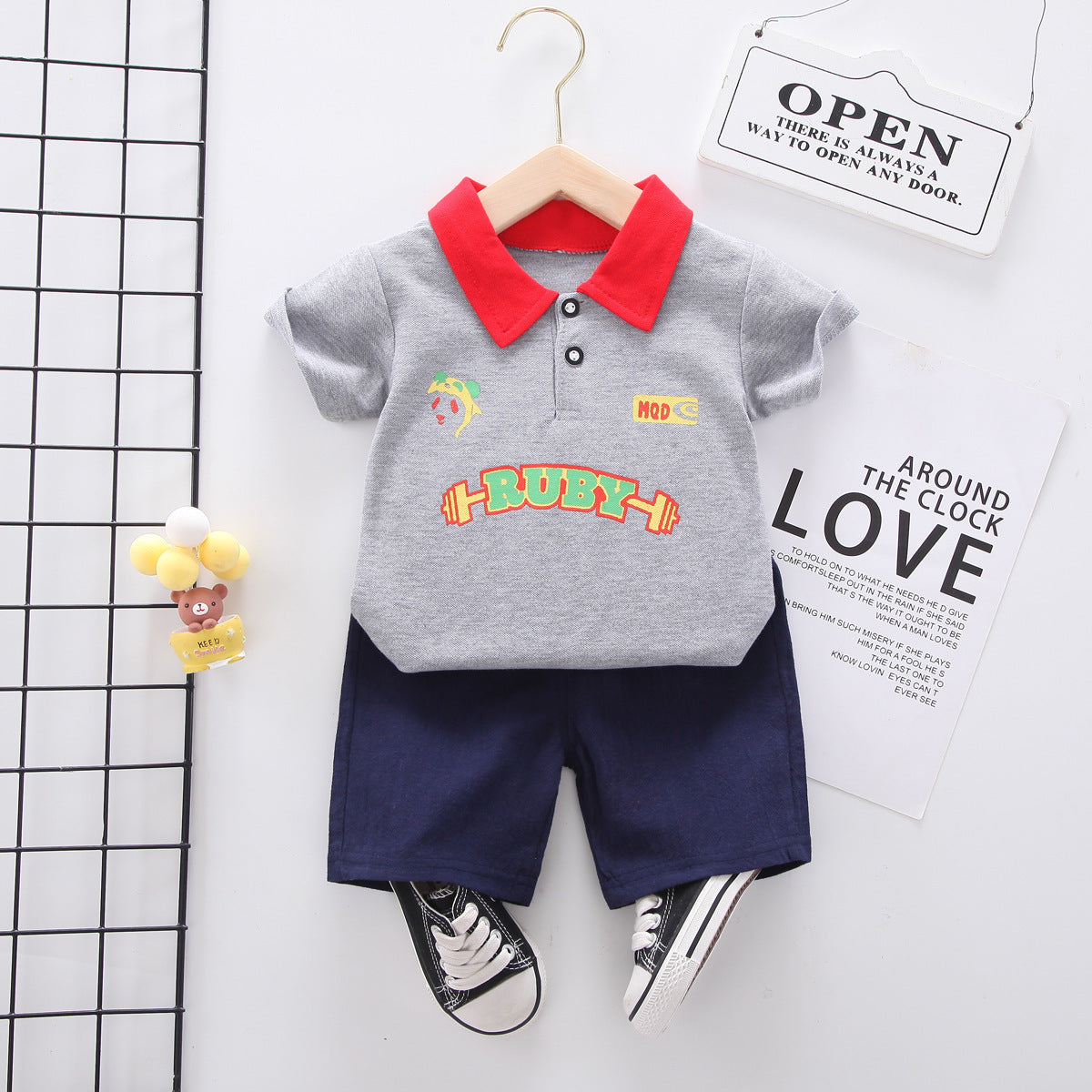 Summer wear boys casual short-sleeved shorts set