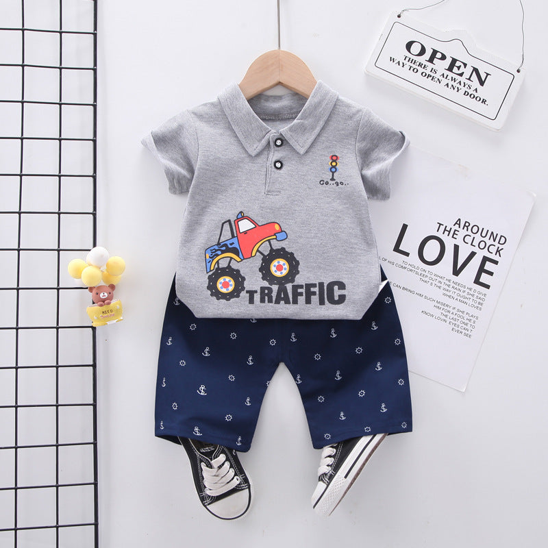 Summer wear boys casual short-sleeved shorts set