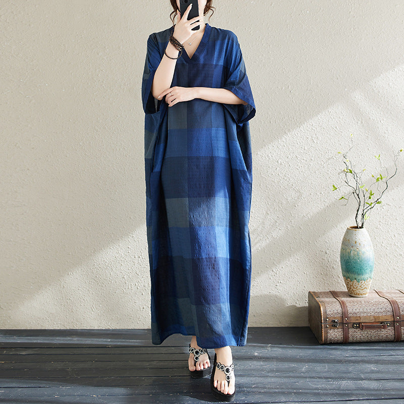 Ethnic Style V-neck Printed Striped Dress Women