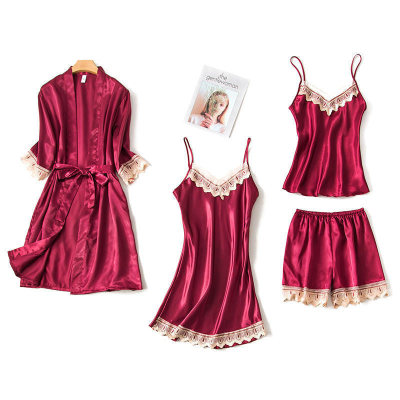Pajamas Women Spring And Autumn Sexy Four Piece Suit