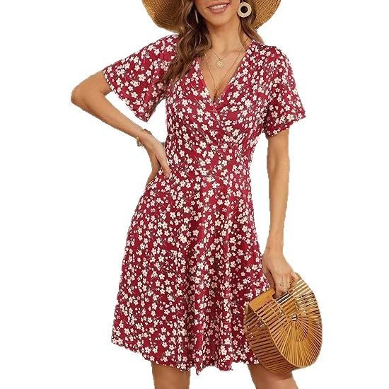 V-neck A Line Mid-length Dress Printing