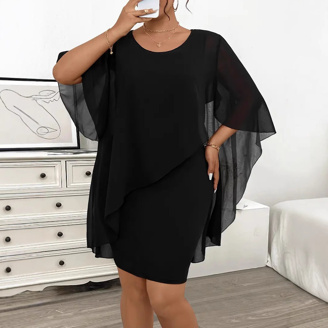 Chiffon Shawl Wrapped Hip Plus Size Dress