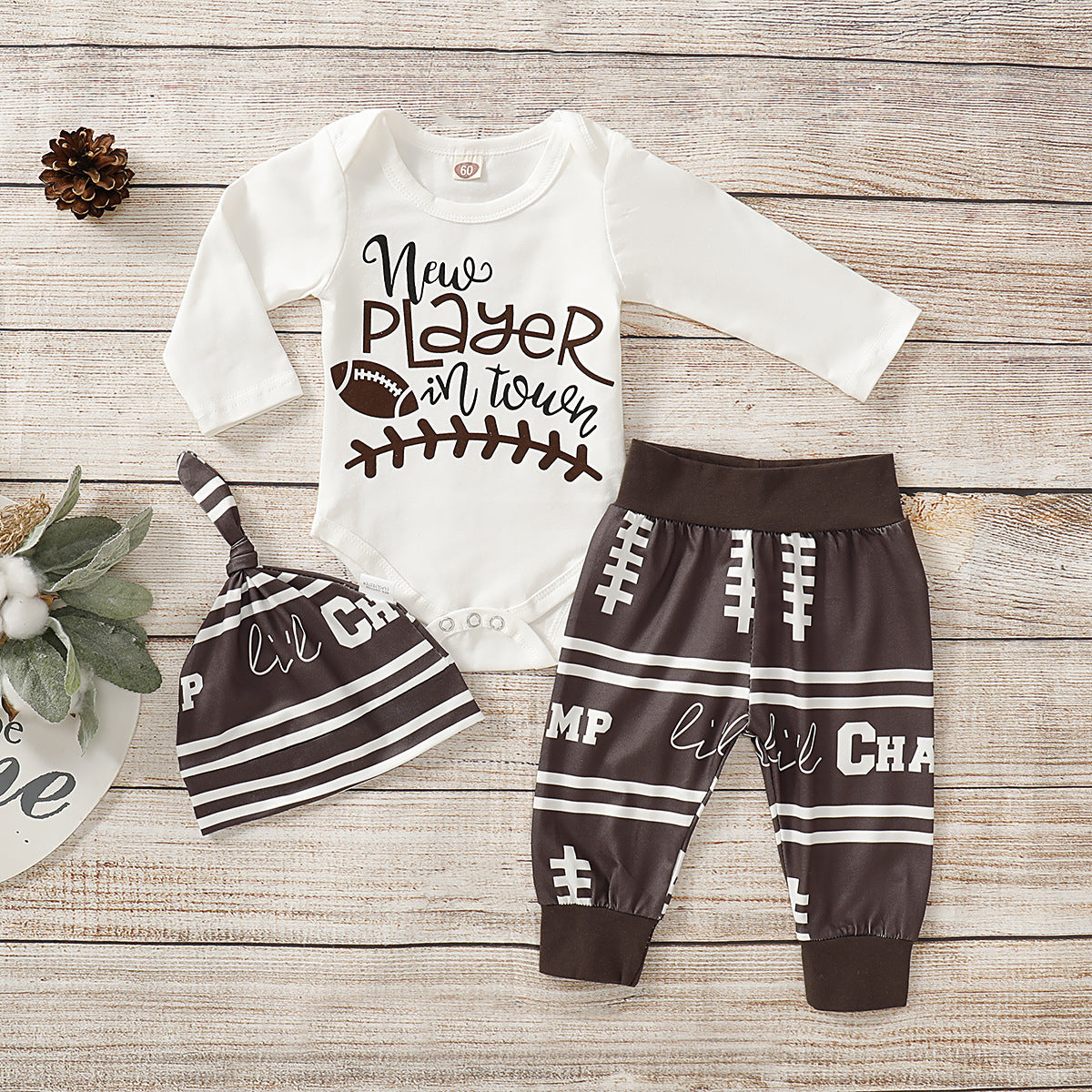 Women's English Print Romper Hat Set