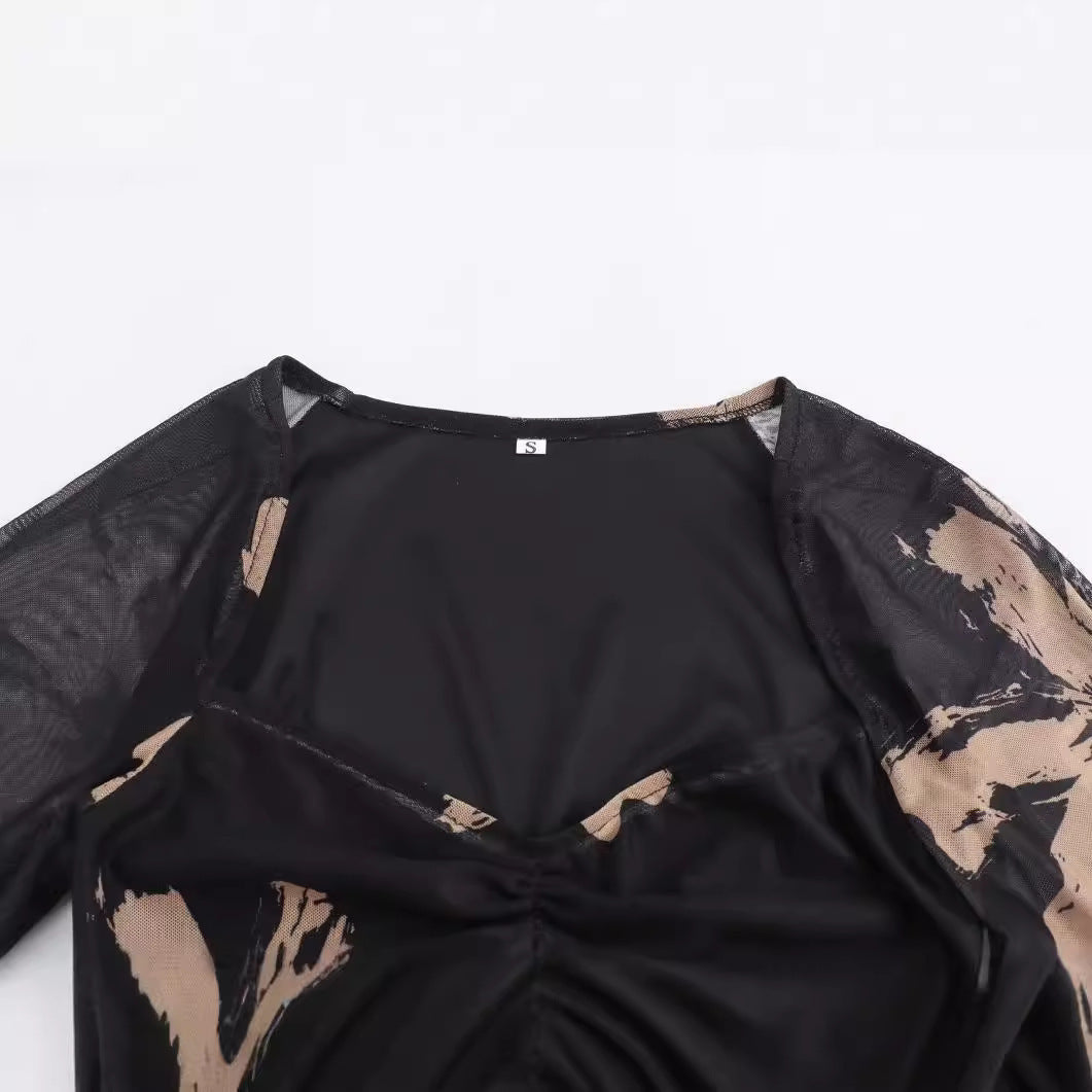 Simple Mesh Printed Sheath Dress