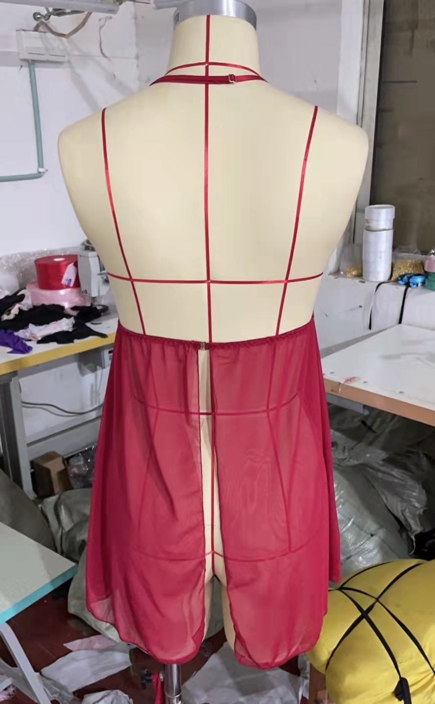 Women's Perspective Lingerie Naked Back Temptation Short Skirt Pajamas