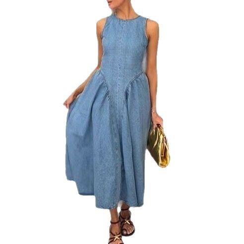 SpringSummer New Sleeveless Backless Lace Up Denim Skirt For Women