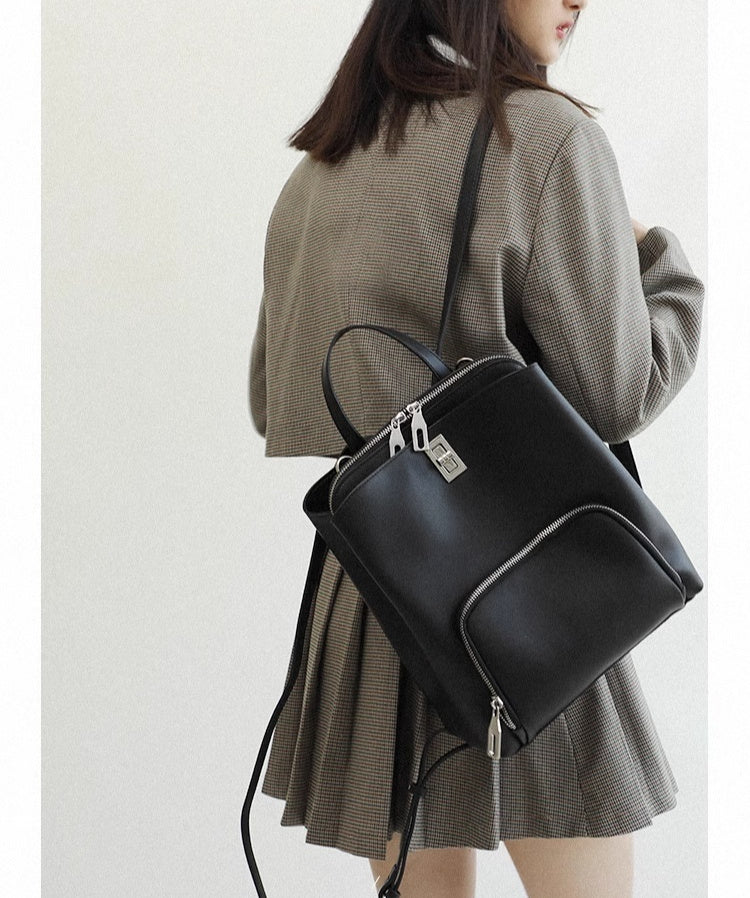 Genuine Leather Casual Cowhide Zipper Backpack