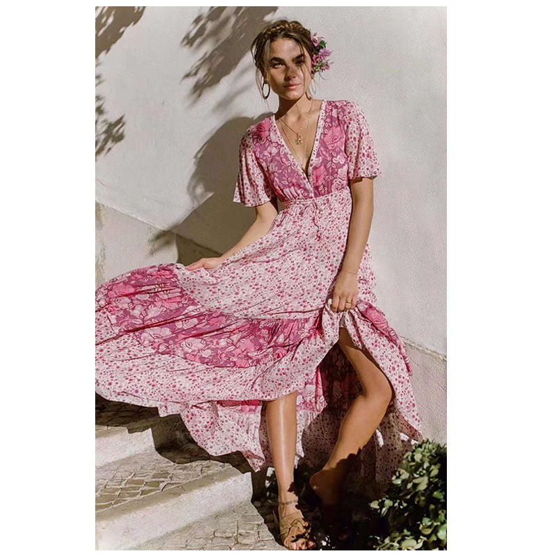 Women's Bohemian Vacation Digital Floral Print Swing Dress