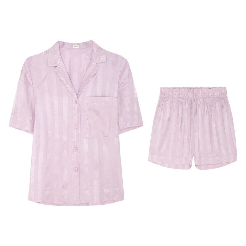 Pajamas About Temperament Striped Pattern Silk Fabric Short-sleeved Shorts Summer Ice Silk Home Service Suit Women