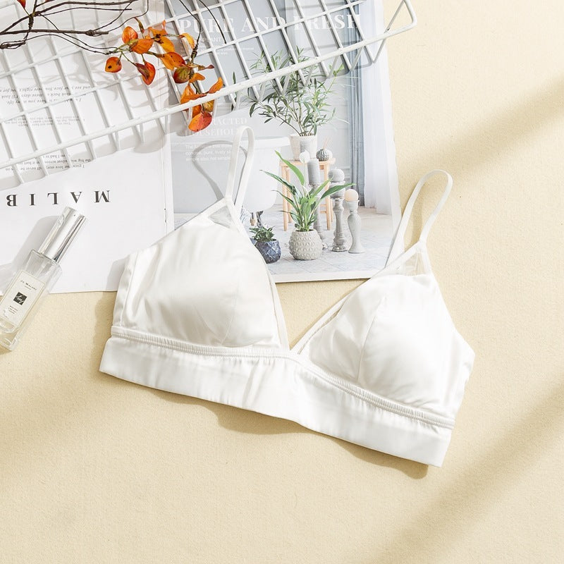 Silk Unwired Bra Glossy Satin Lingerie Thin With Chest Pad