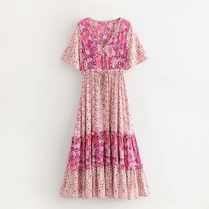 Women's Bohemian Vacation Digital Floral Print Swing Dress