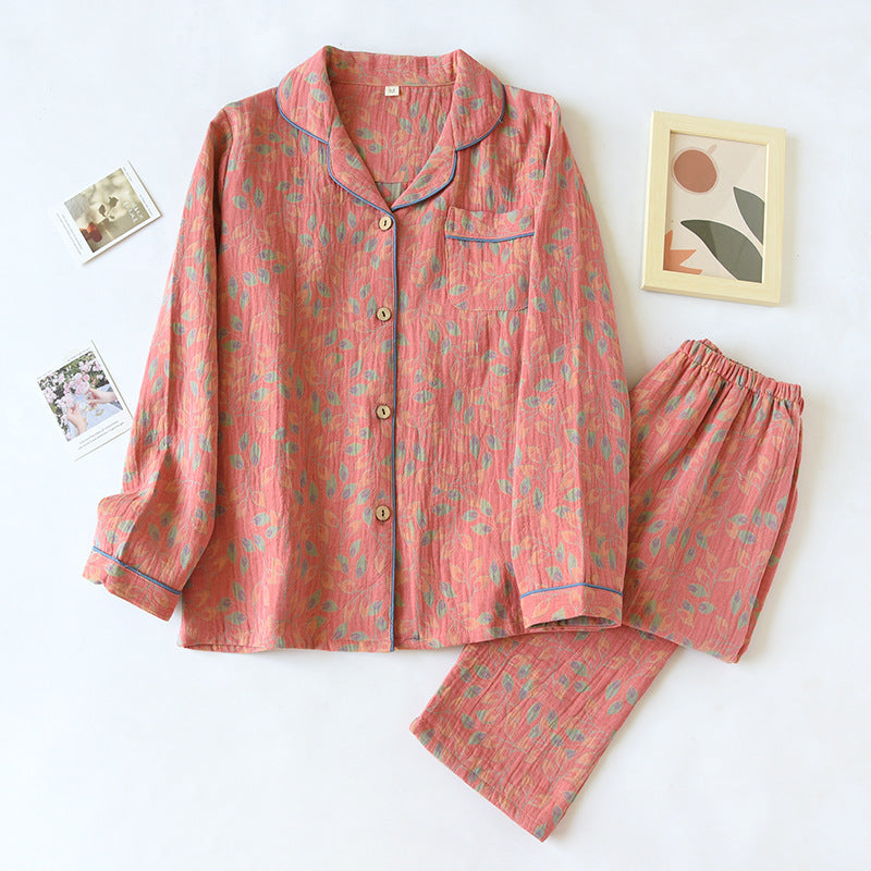 Yarn-dyed Double-layer Jacquard Feather Pajamas Suit Women