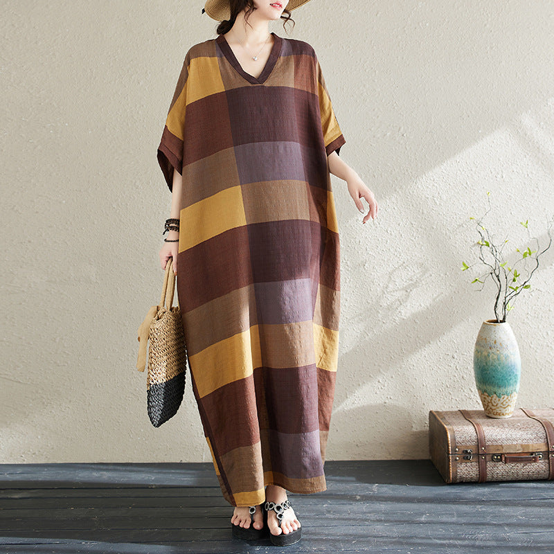 Ethnic Style V-neck Printed Striped Dress Women