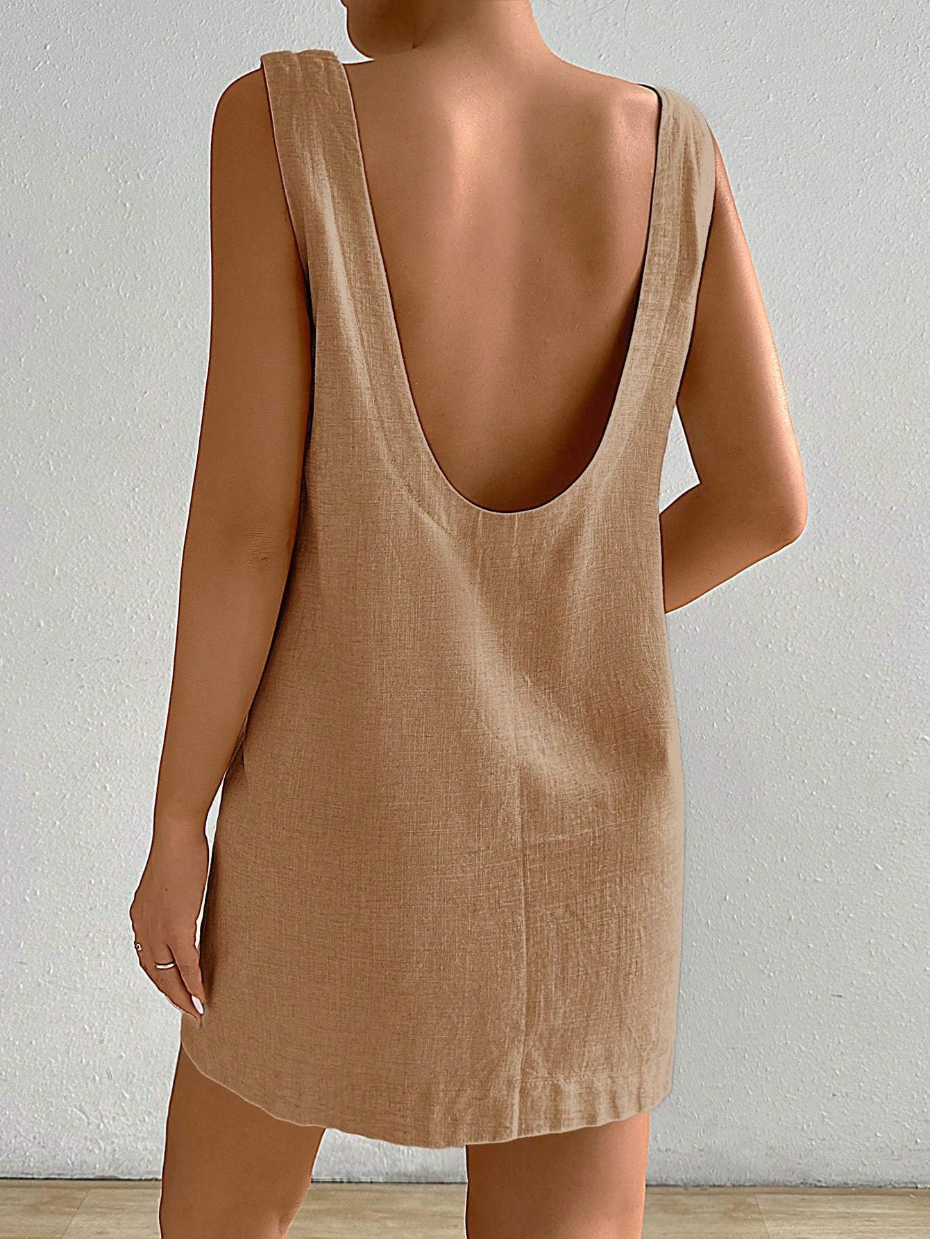 Women's Solid Backless Round Neck Sleeveless Dress