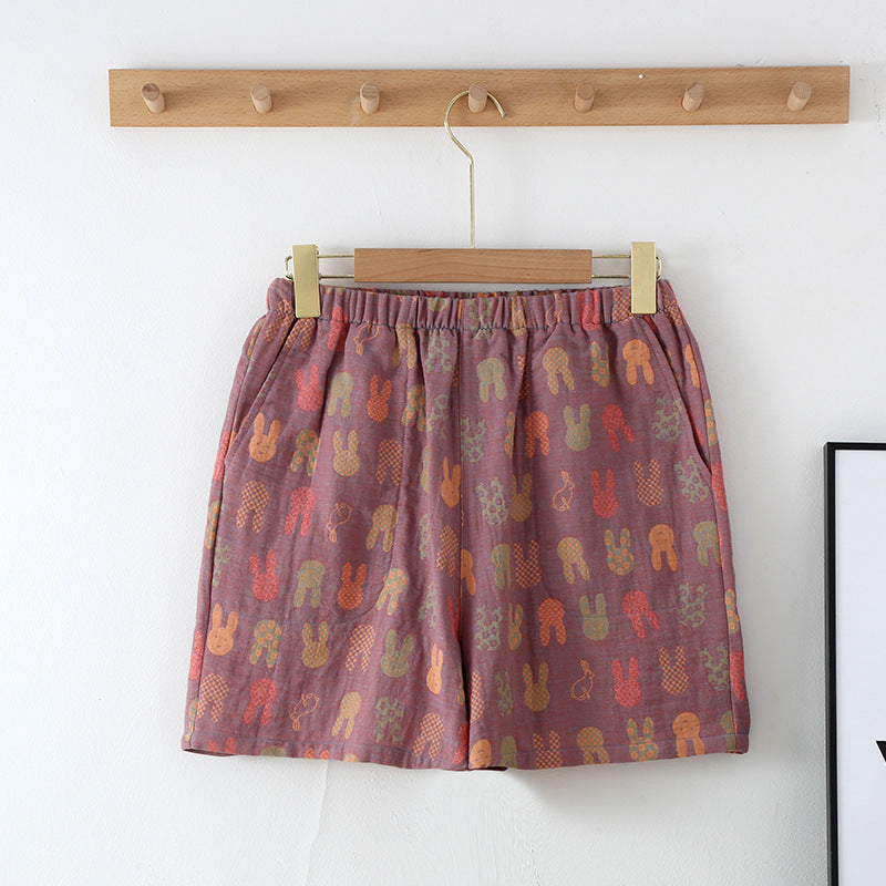 New Summer Retro Jacquard Shorts Thin Cotton Double Side Pocket Home Pants