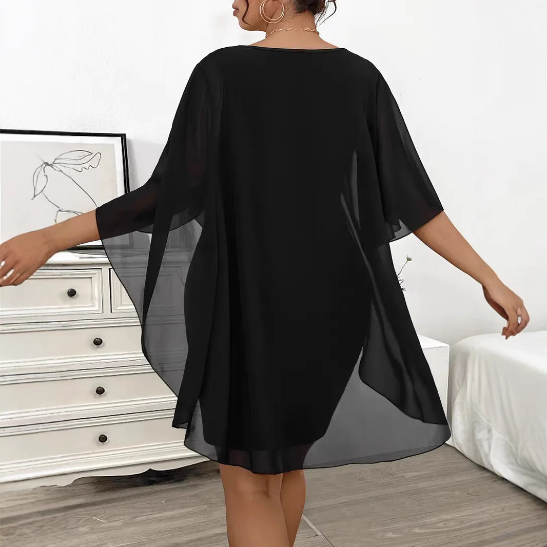 Chiffon Shawl Wrapped Hip Plus Size Dress