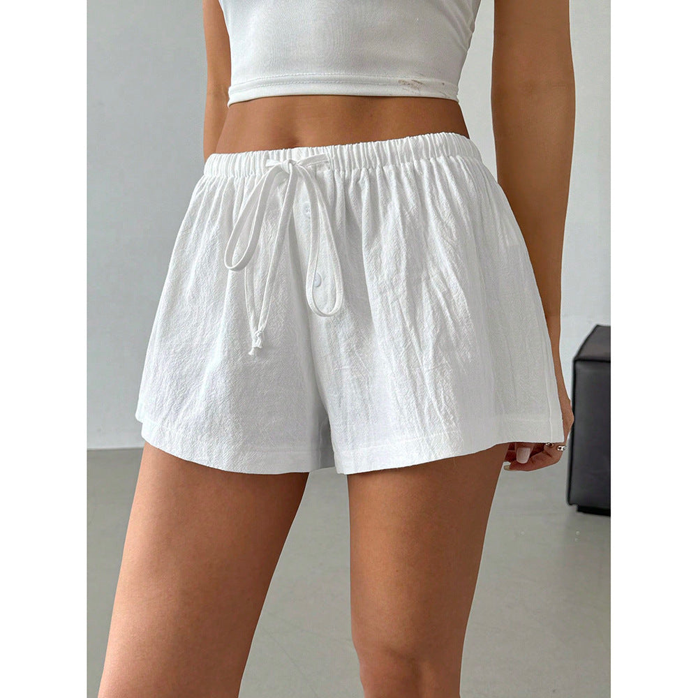 Fashionable Basic Striped Elastic Casual Shorts Home Loose Slimming