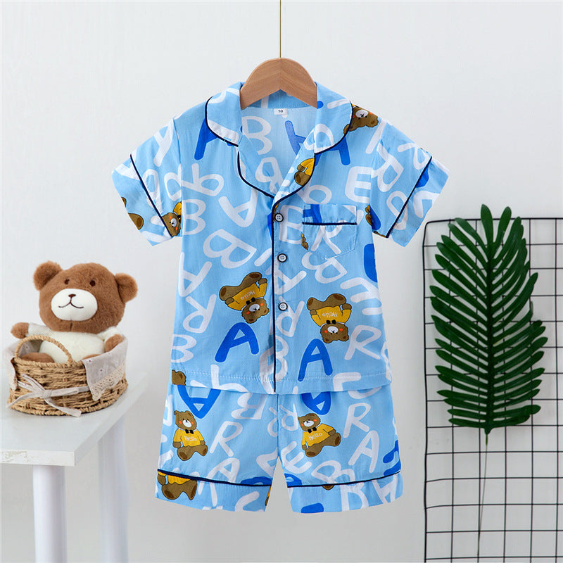 Boys And Girls Faux Silk Cardigan Pajamas Short Sleeve Set