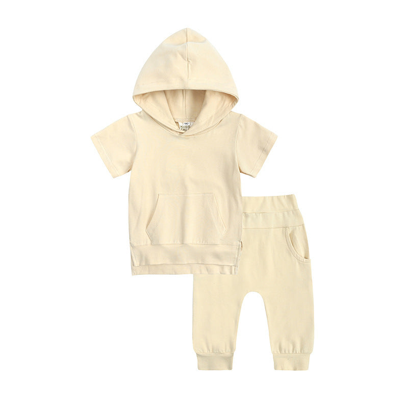 Boys And Girls Fashion Short-sleeved Hooded Tops Casual Pants Set