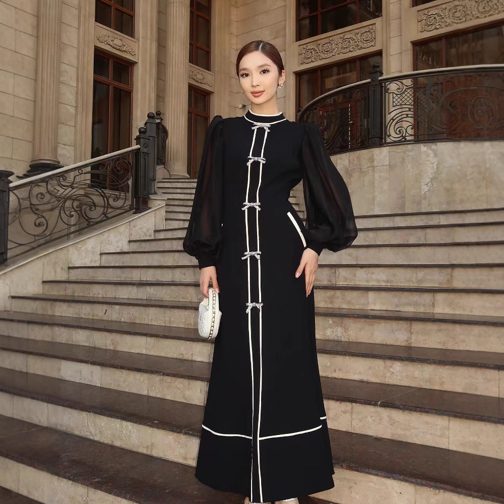 Bow Decoration Color Collision Design Dress