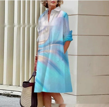 Colorful Blooming Summer Comfortable Shirt Dress
